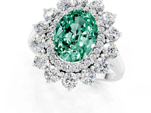 White gold Oval Cut Halo Cluster Diamond Ring with Pave Band and Four-Prong Setting_26