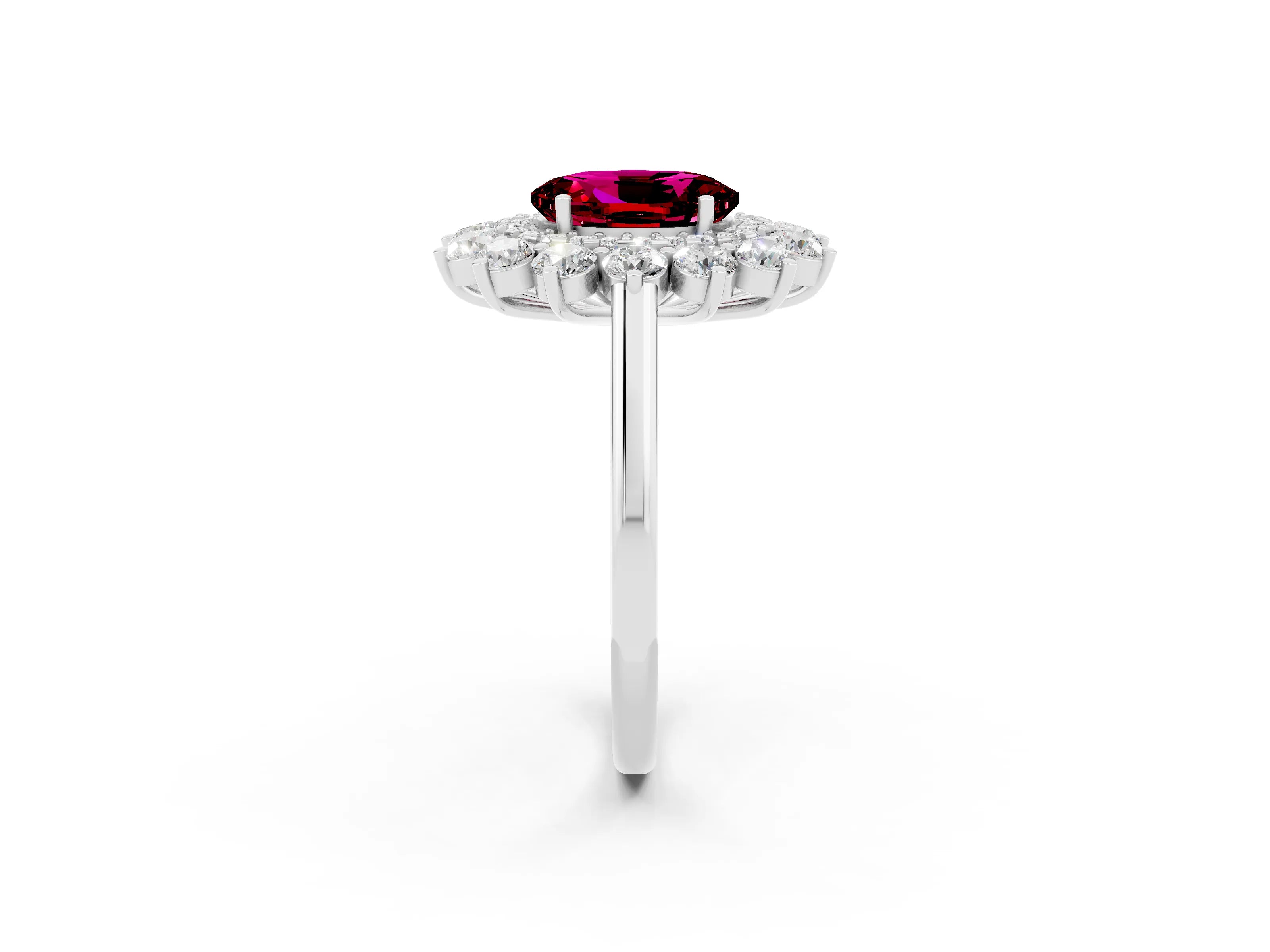 White gold Oval Cut Halo Cluster Diamond Ring with Pave Band and Four-Prong Setting_26