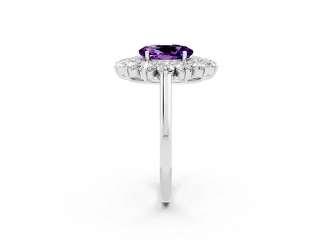 White gold Oval Cut Halo Cluster Diamond Ring with Pave Band and Four-Prong Setting_26