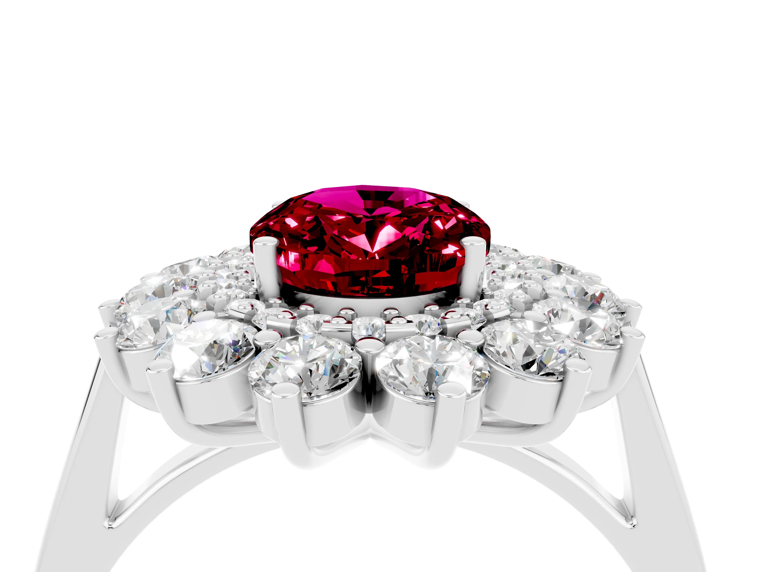 White gold Oval Cut Halo Cluster Diamond Ring with Pave Band and Four-Prong Setting_27