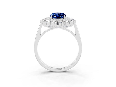 White gold Oval Cut Halo Cluster Diamond Ring with Pave Band and Four-Prong Setting_27