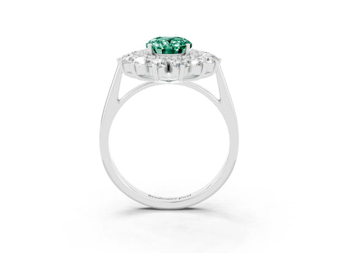 White gold Oval Cut Halo Cluster Diamond Ring with Pave Band and Four-Prong Setting_27