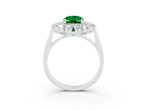 White gold Oval Cut Halo Cluster Diamond Ring with Pave Band and Four-Prong Setting_27
