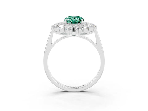 White gold Oval Cut Halo Cluster Diamond Ring with Pave Band and Four-Prong Setting_27