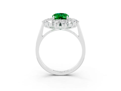 White gold Oval Cut Halo Cluster Diamond Ring with Pave Band and Four-Prong Setting_27