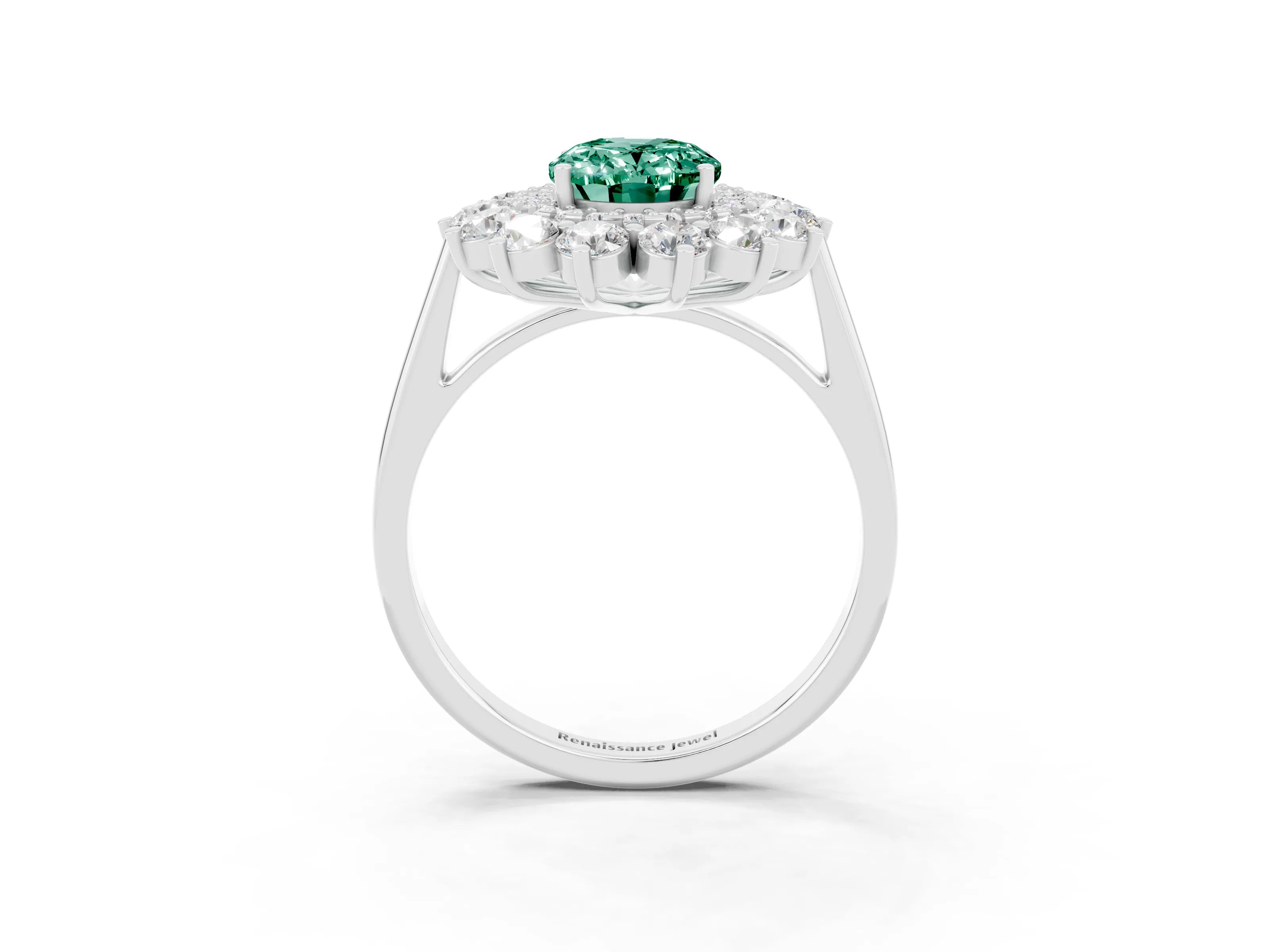 White gold Oval Cut Halo Cluster Diamond Ring with Pave Band and Four-Prong Setting_28