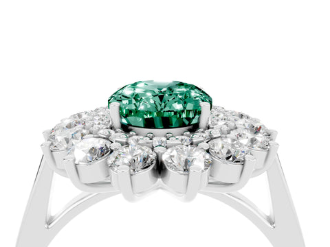White gold Oval Cut Halo Cluster Diamond Ring with Pave Band and Four-Prong Setting_28