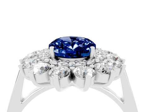White gold Oval Cut Halo Cluster Diamond Ring with Pave Band and Four-Prong Setting_28