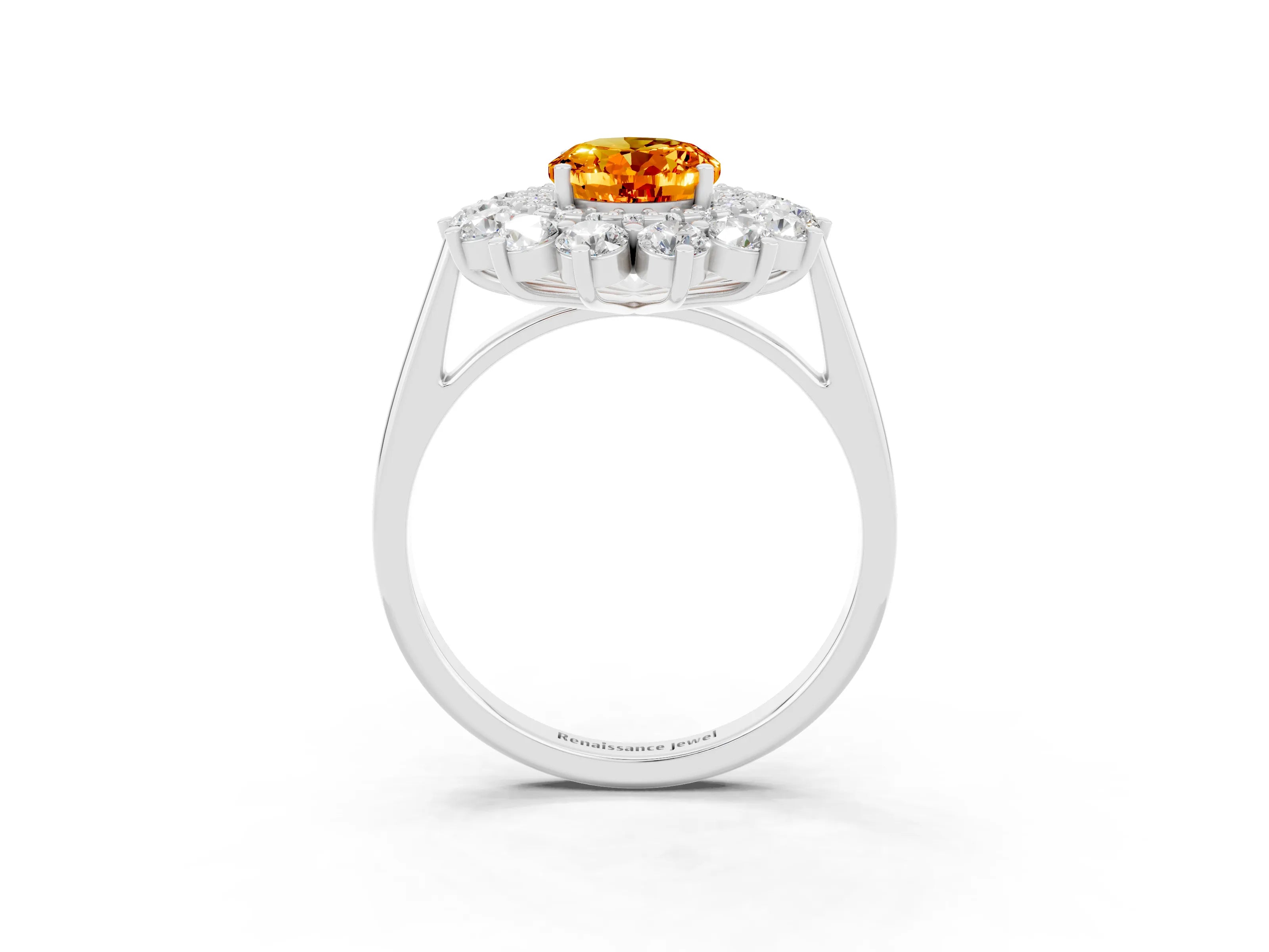 White gold Oval Cut Halo Cluster Diamond Ring with Pave Band and Four-Prong Setting_28