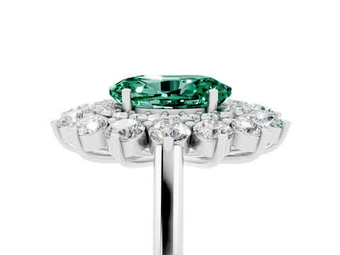 White gold Oval Cut Halo Cluster Diamond Ring with Pave Band and Four-Prong Setting_29