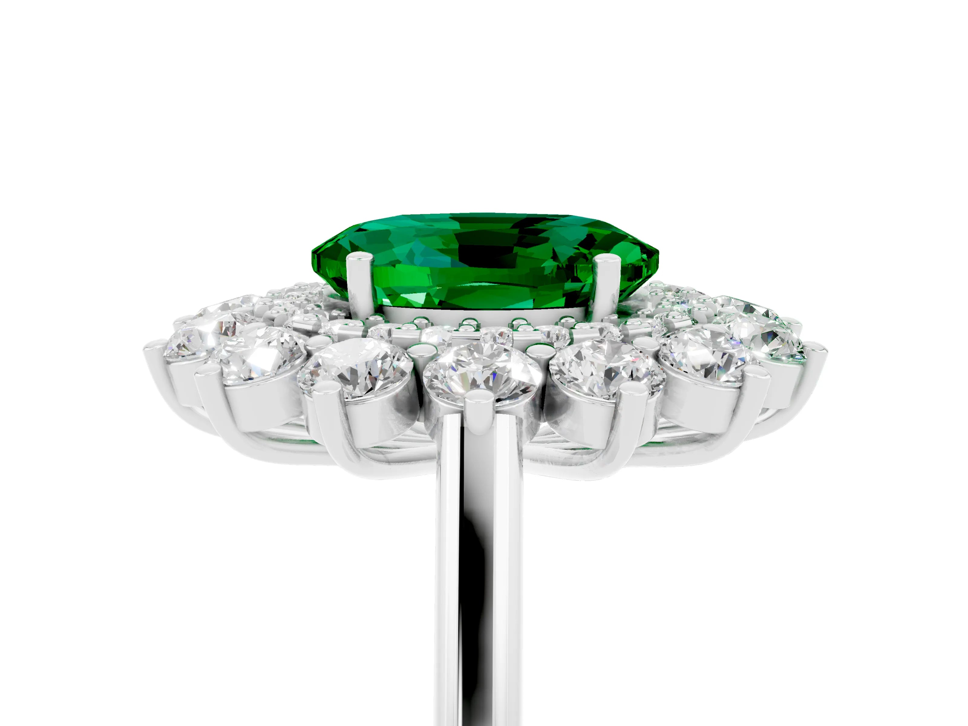 White gold Oval Cut Halo Cluster Diamond Ring with Pave Band and Four-Prong Setting_29