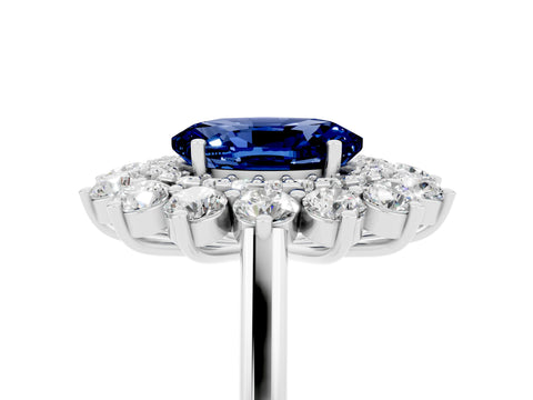 White gold Oval Cut Halo Cluster Diamond Ring with Pave Band and Four-Prong Setting_29