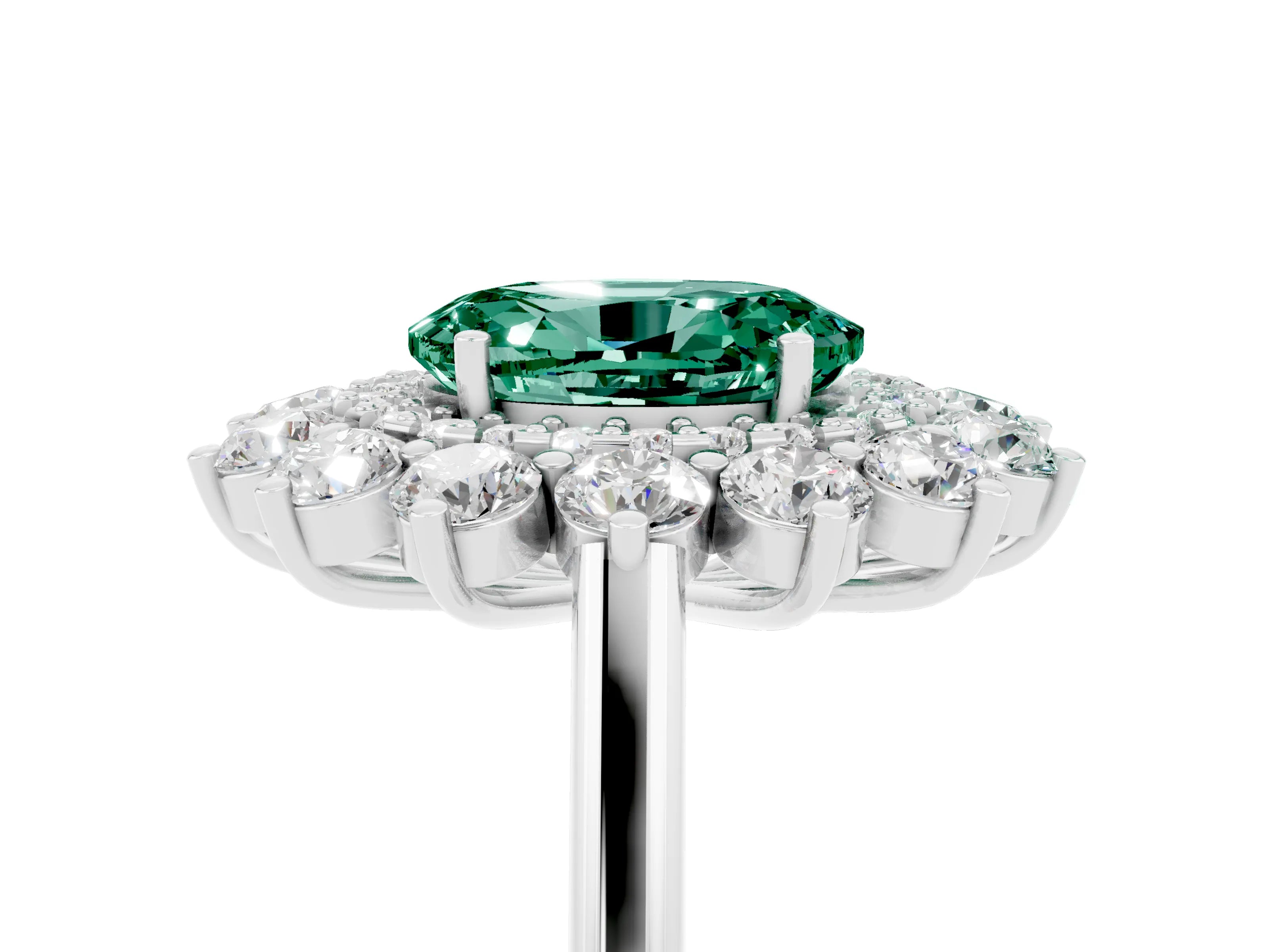 White gold Oval Cut Halo Cluster Diamond Ring with Pave Band and Four-Prong Setting_29