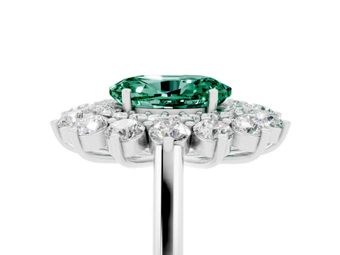 White gold Oval Cut Halo Cluster Diamond Ring with Pave Band and Four-Prong Setting_29