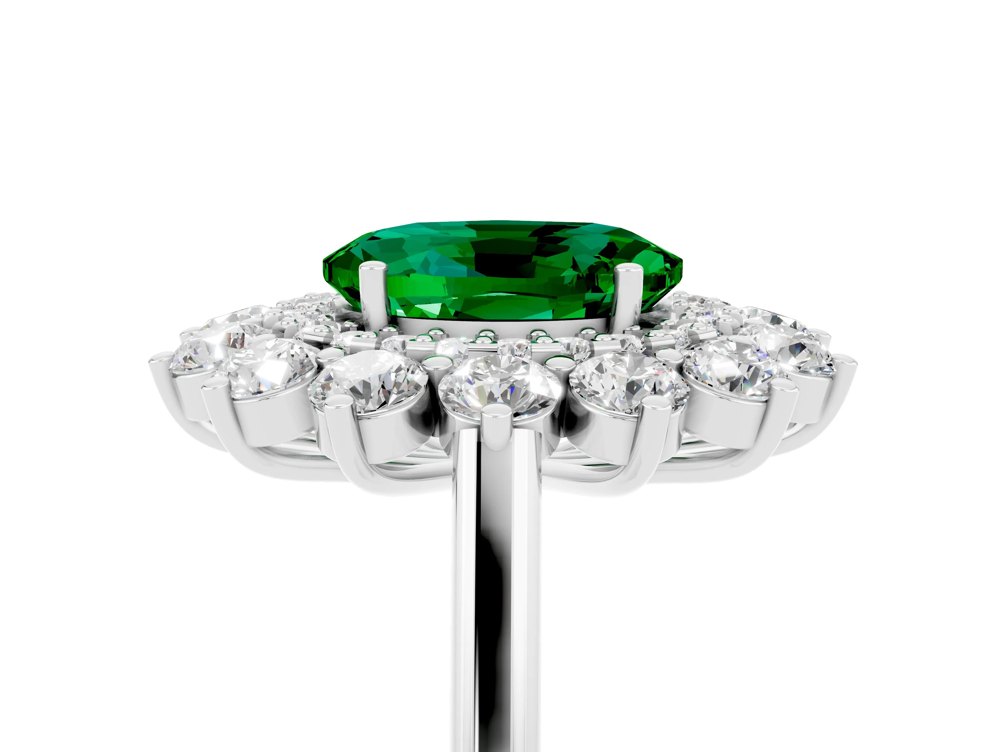 White gold Oval Cut Halo Cluster Diamond Ring with Pave Band and Four-Prong Setting_29