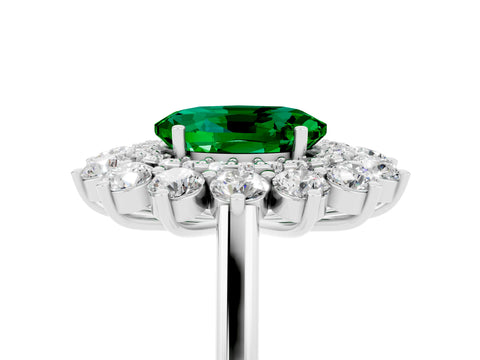 White gold Oval Cut Halo Cluster Diamond Ring with Pave Band and Four-Prong Setting_29