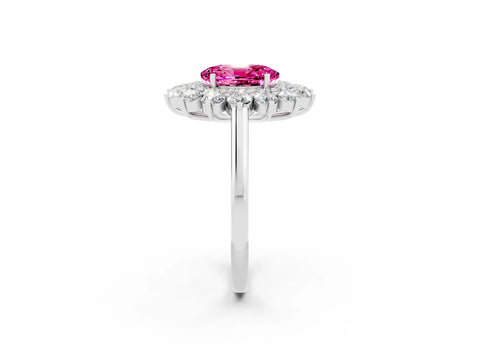 White gold Oval Cut Halo Cluster Diamond Ring with Pave Band and Four-Prong Setting_2