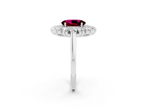 White gold Oval Cut Halo Cluster Diamond Ring with Pave Band and Four-Prong Setting_2