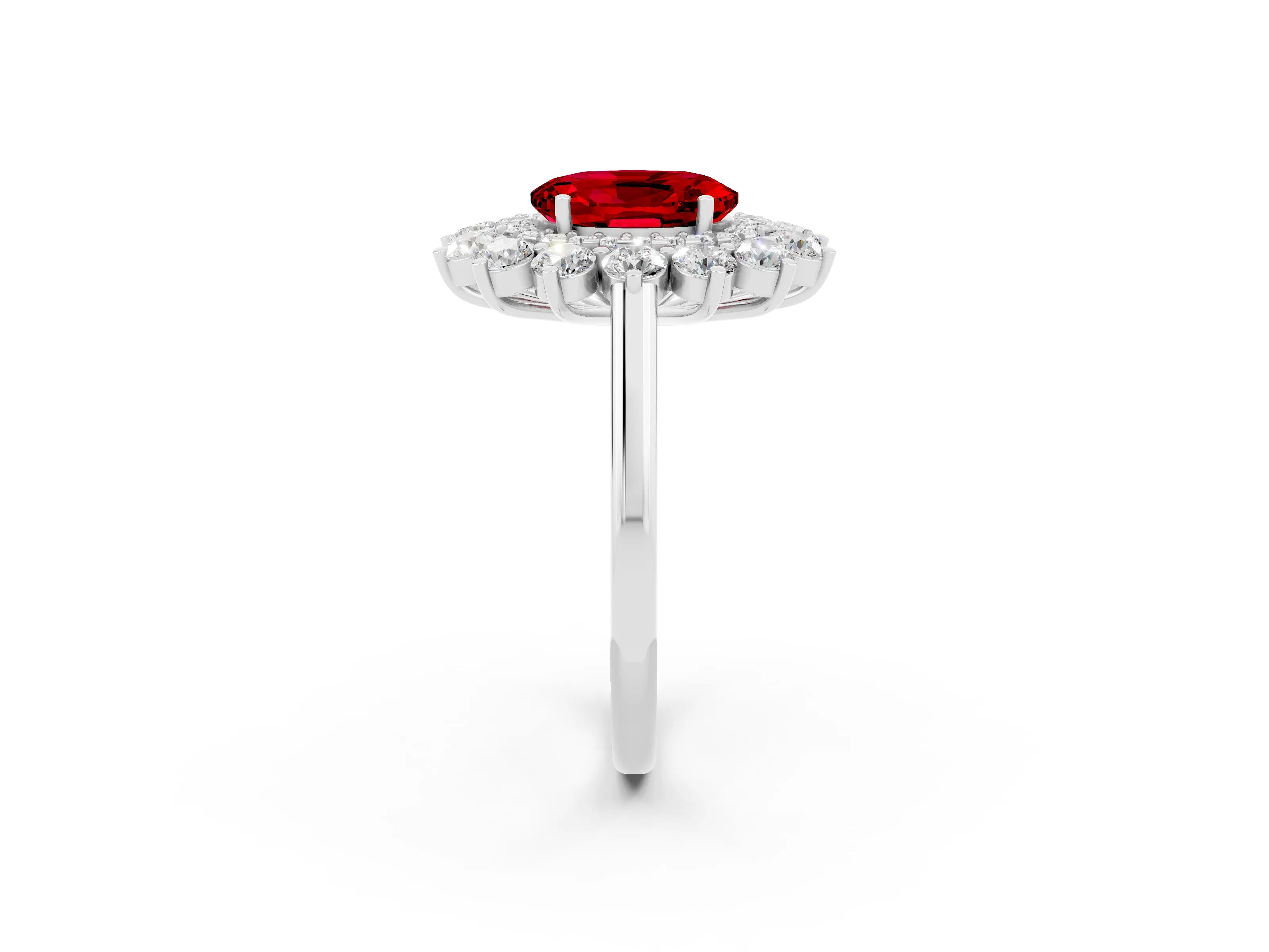 White gold Oval Cut Halo Cluster Diamond Ring with Pave Band and Four-Prong Setting_2