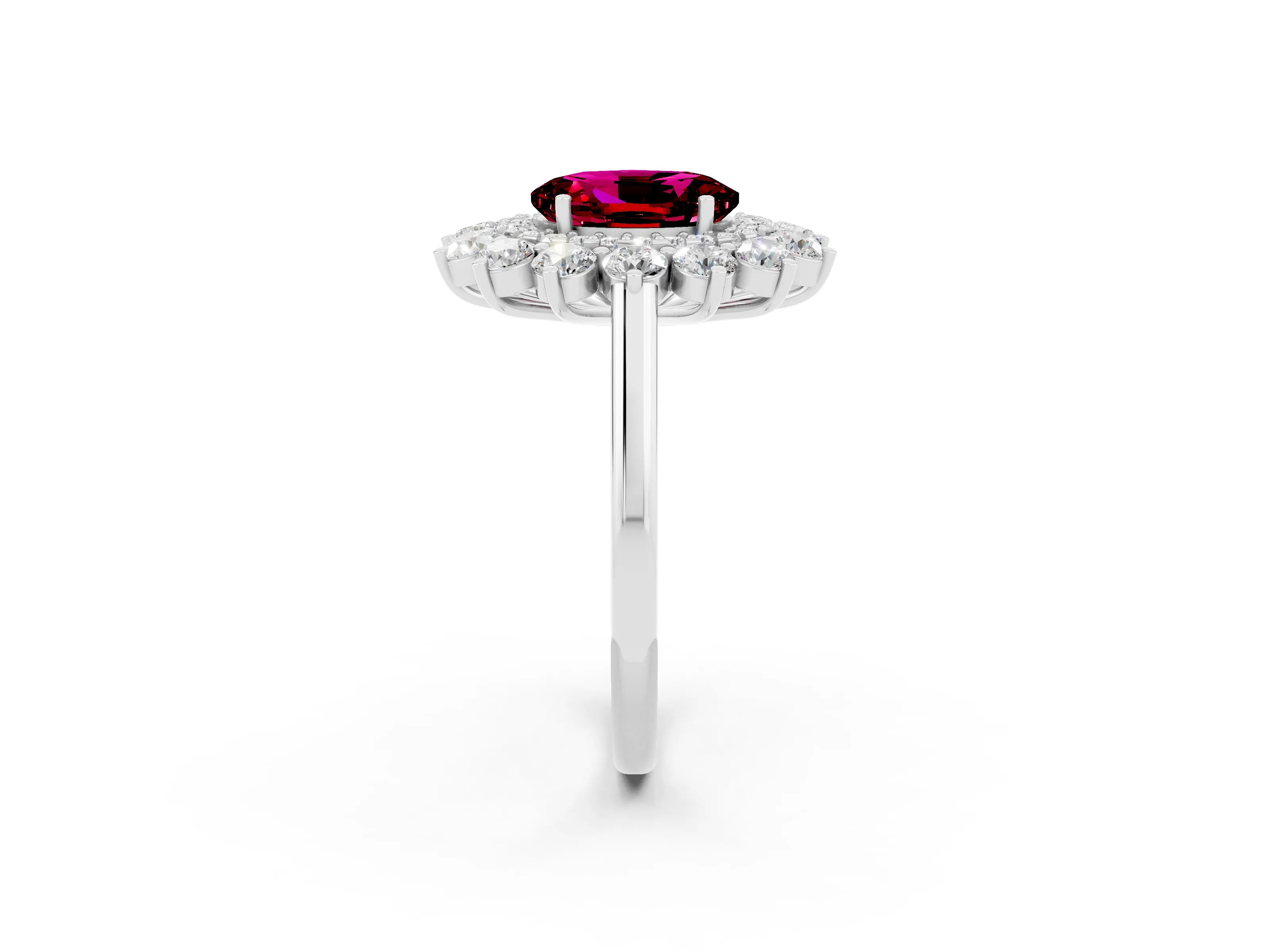 White gold Oval Cut Halo Cluster Diamond Ring with Pave Band and Four-Prong Setting_2