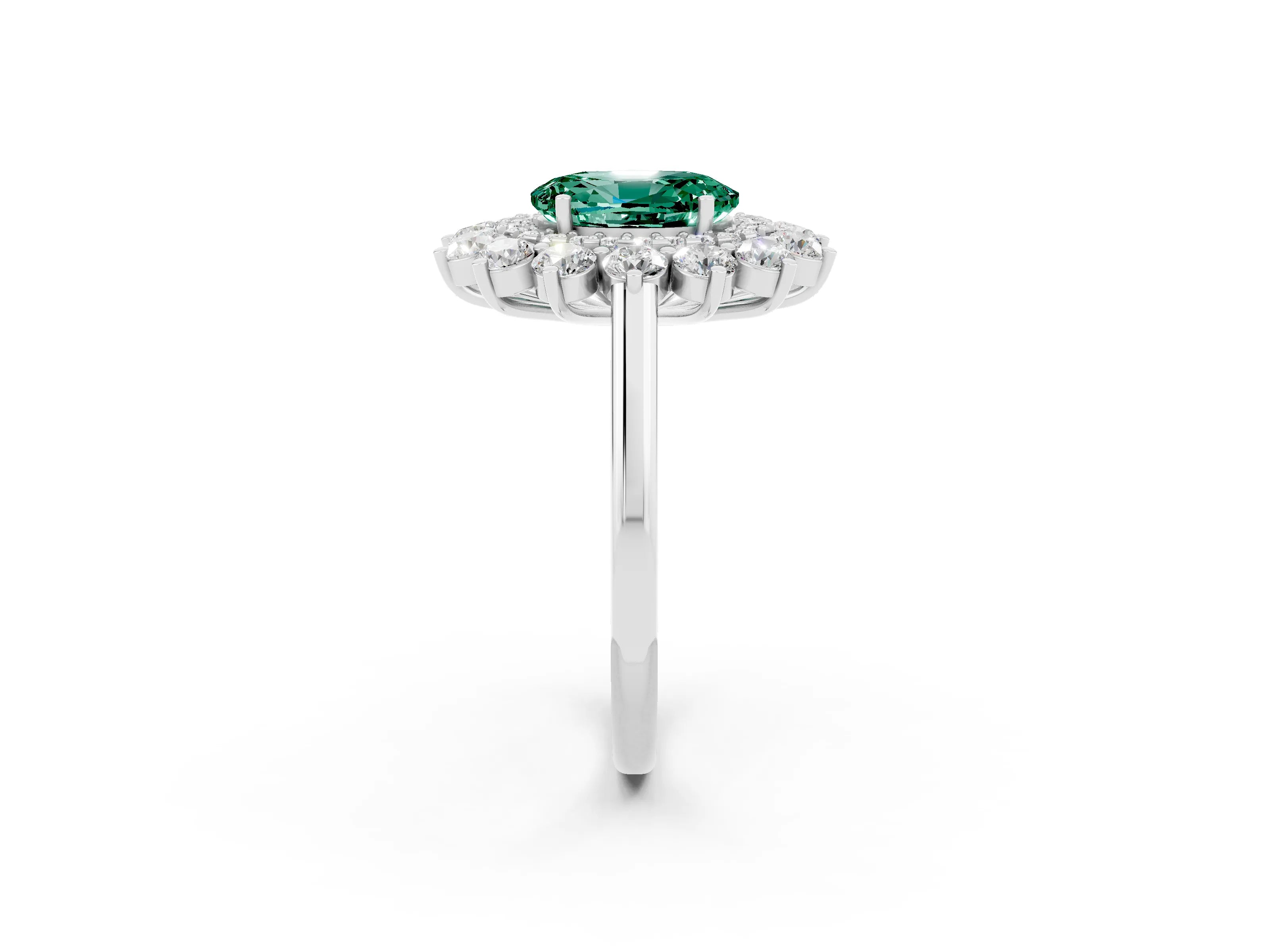 White gold Oval Cut Halo Cluster Diamond Ring with Pave Band and Four-Prong Setting_2