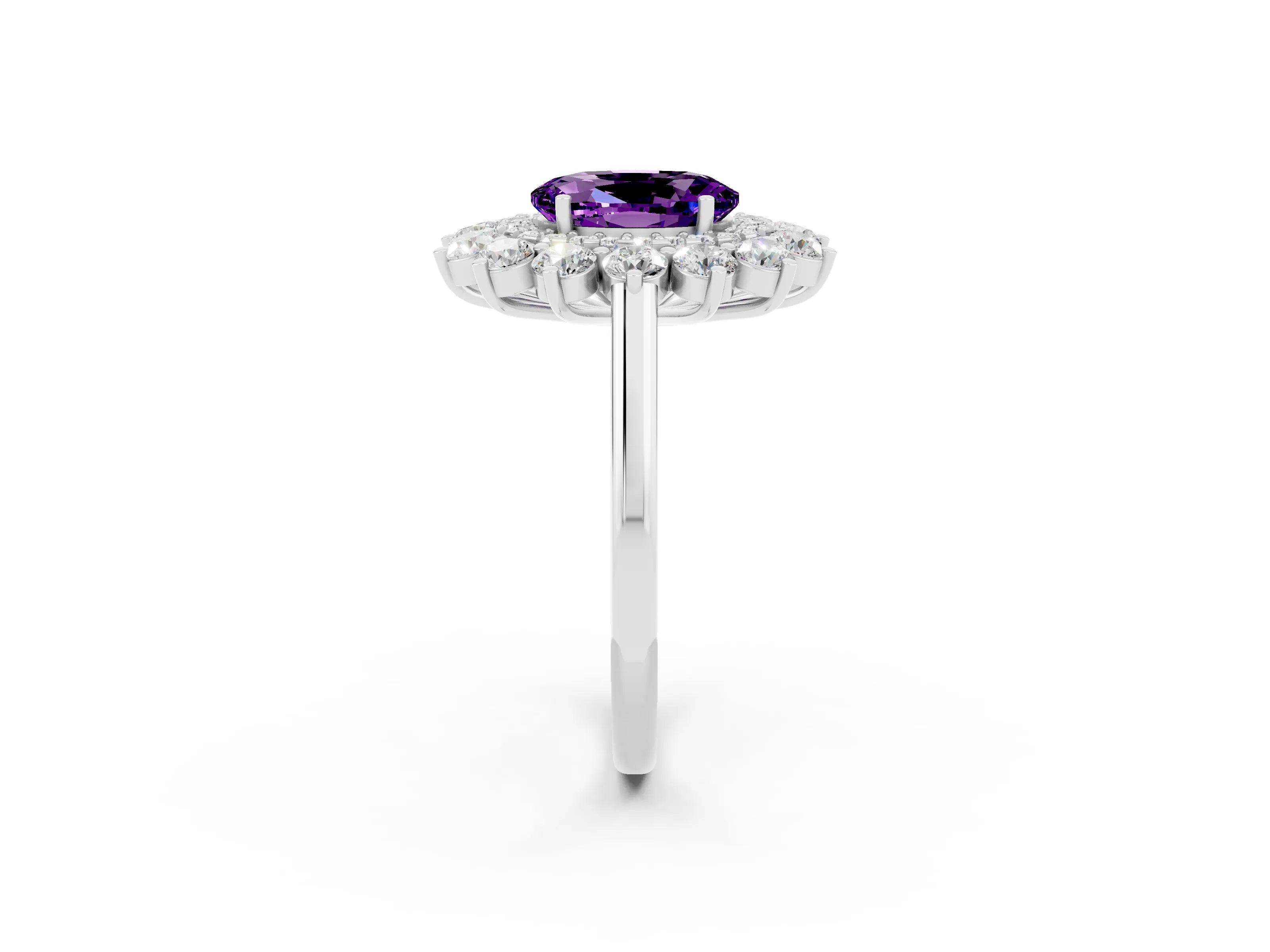 White gold Oval Cut Halo Cluster Diamond Ring with Pave Band and Four-Prong Setting_2