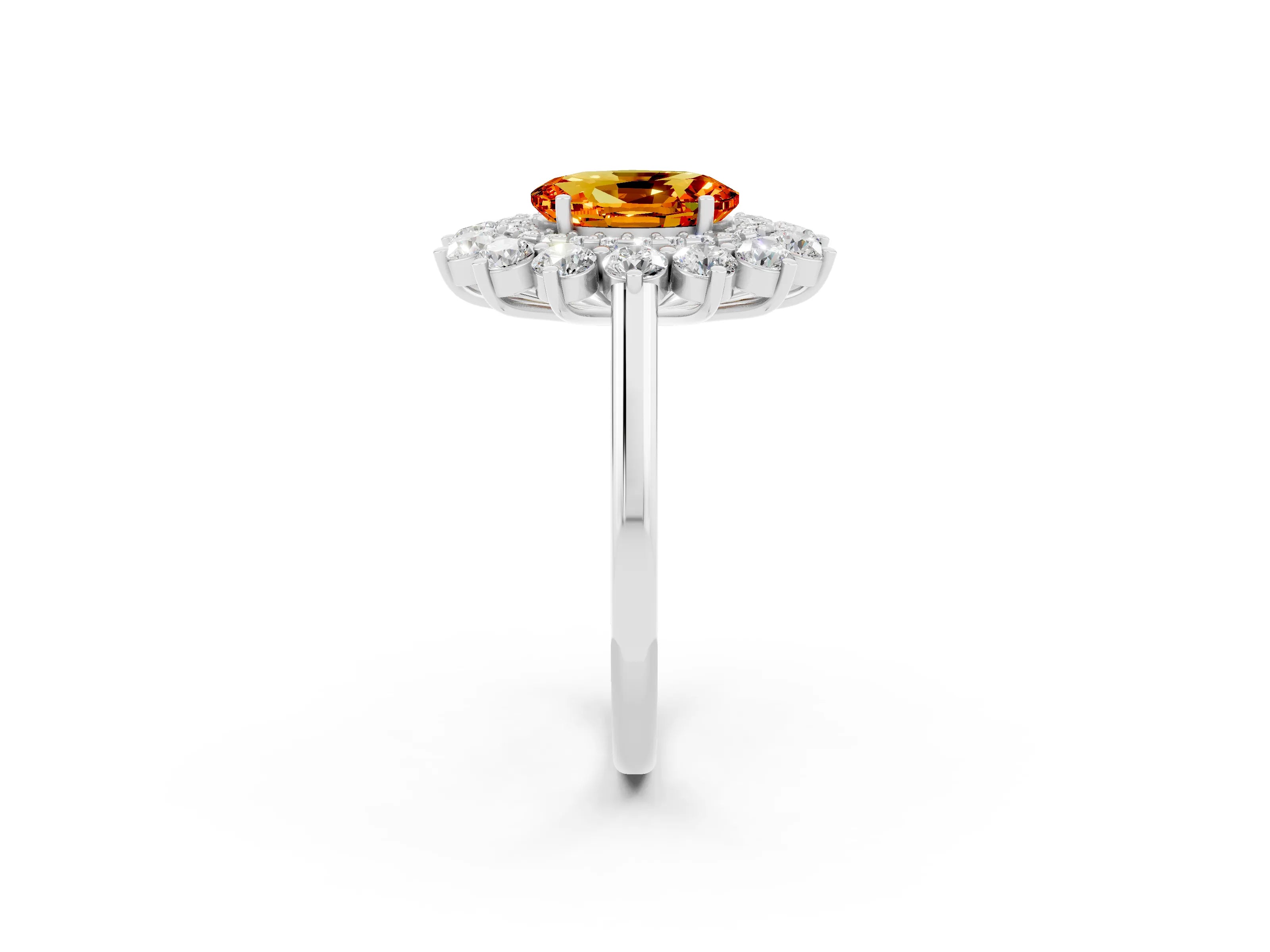 White gold Oval Cut Halo Cluster Diamond Ring with Pave Band and Four-Prong Setting_2
