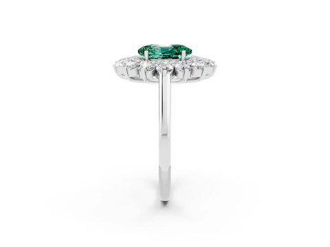 White gold Oval Cut Halo Cluster Diamond Ring with Pave Band and Four-Prong Setting_2