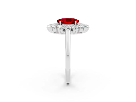 White gold Oval Cut Halo Cluster Diamond Ring with Pave Band and Four-Prong Setting_2