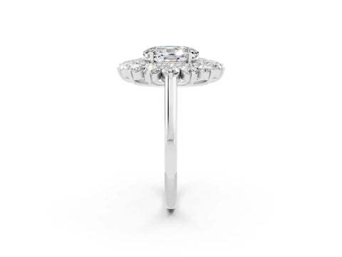 White gold Oval Cut Halo Cluster Diamond Ring with Pave Band and Four-Prong Setting_2