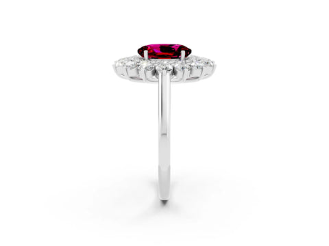 White gold Oval Cut Halo Cluster Diamond Ring with Pave Band and Four-Prong Setting_31