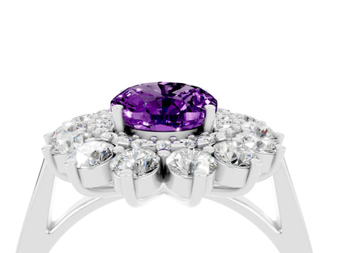 White gold Oval Cut Halo Cluster Diamond Ring with Pave Band and Four-Prong Setting_31