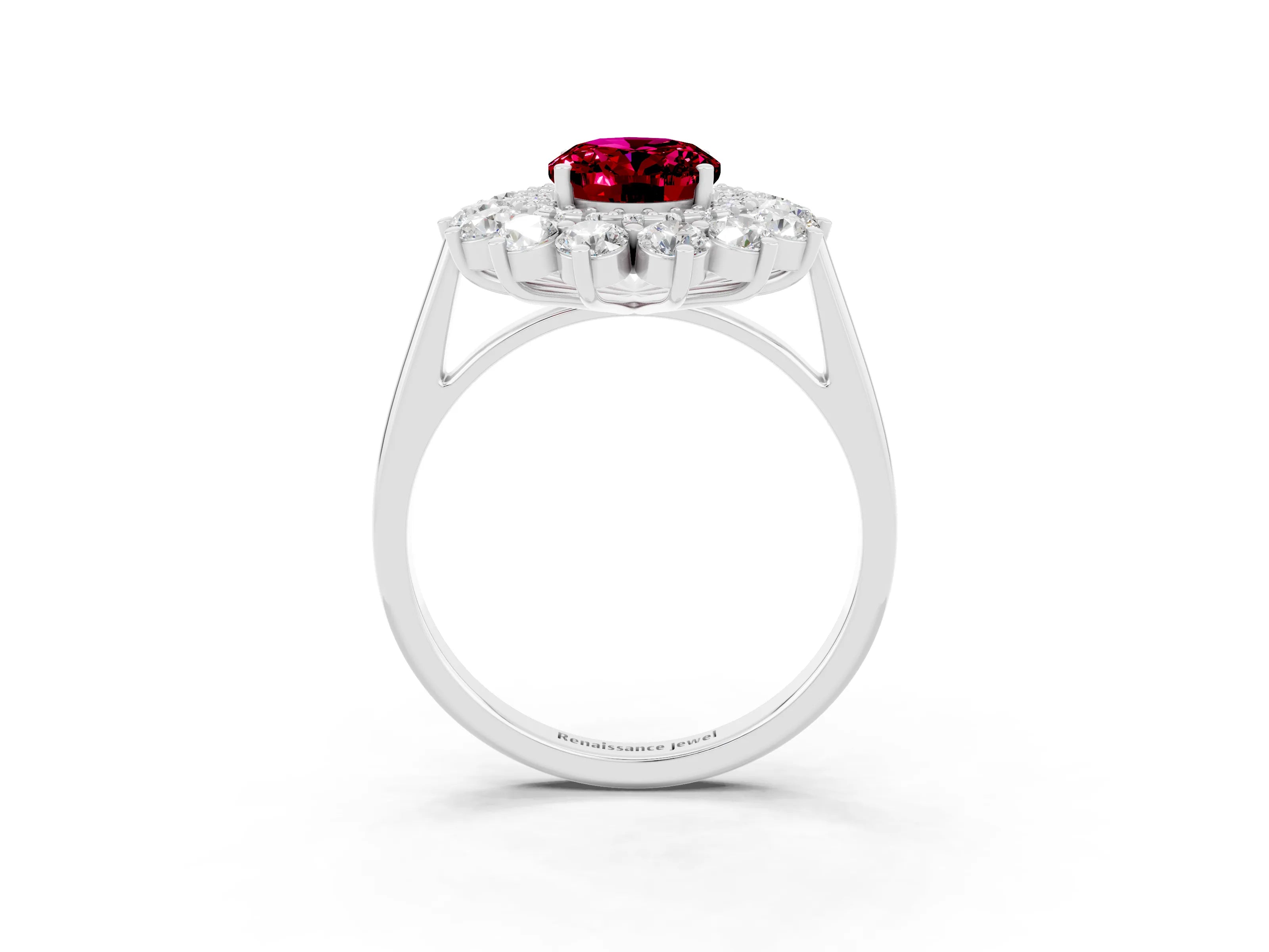 White gold Oval Cut Halo Cluster Diamond Ring with Pave Band and Four-Prong Setting_32