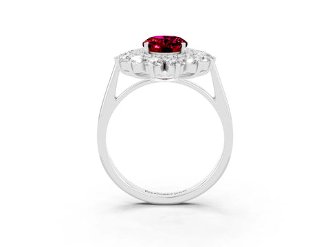 White gold Oval Cut Halo Cluster Diamond Ring with Pave Band and Four-Prong Setting_32