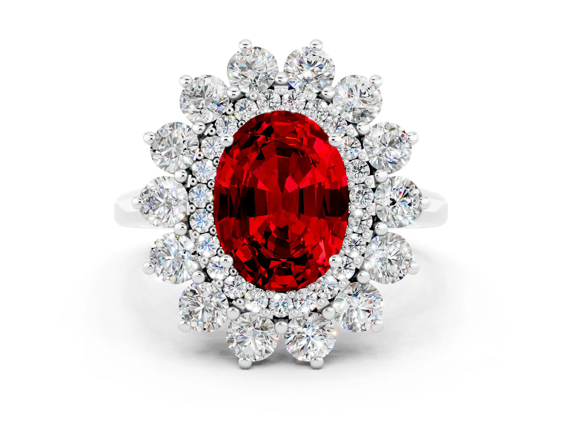 White gold Oval Cut Halo Cluster Diamond Ring with Pave Band and Four-Prong Setting_33