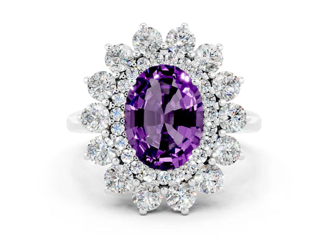 White gold Oval Cut Halo Cluster Diamond Ring with Pave Band and Four-Prong Setting_35