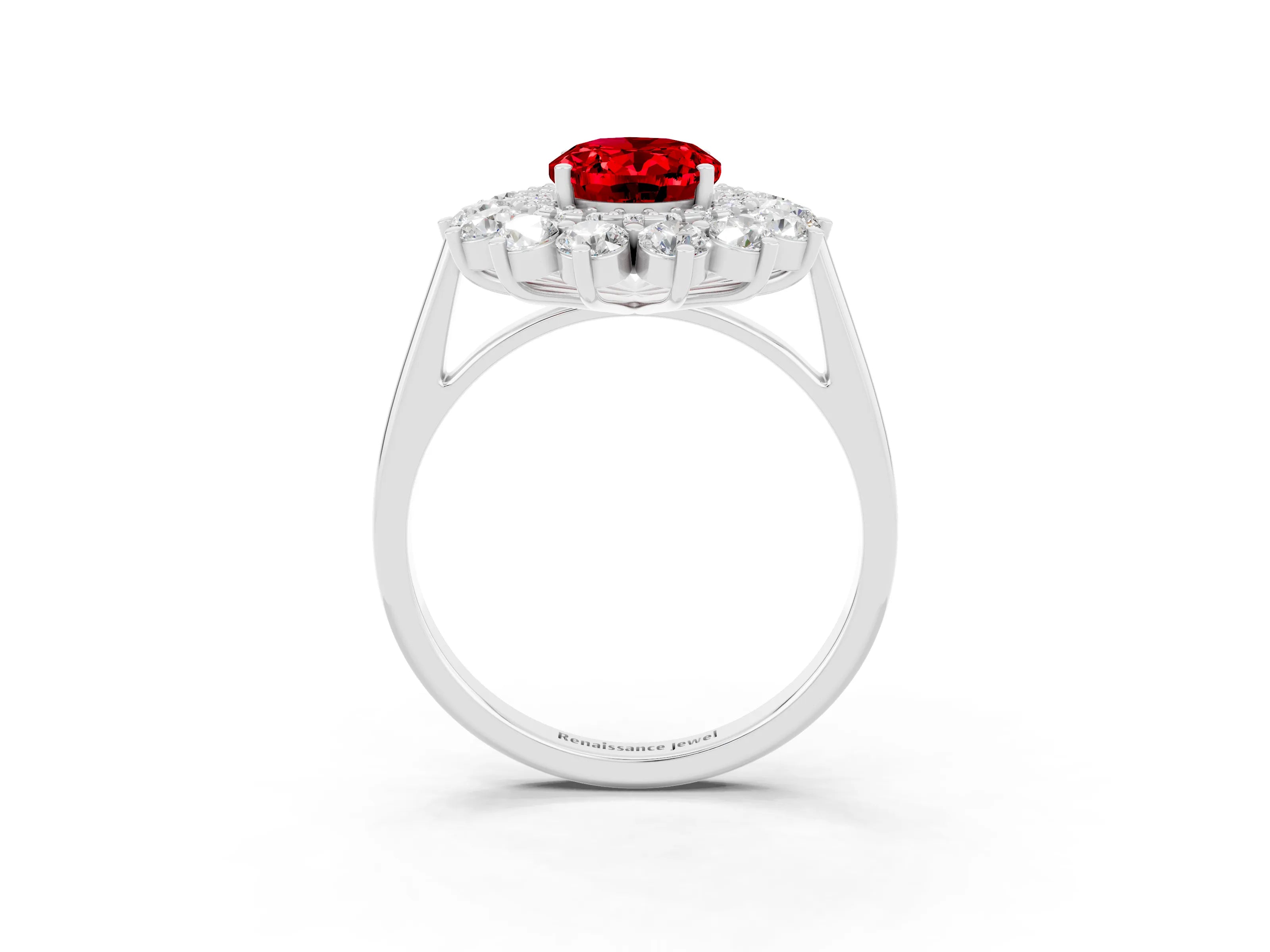 White gold Oval Cut Halo Cluster Diamond Ring with Pave Band and Four-Prong Setting_36