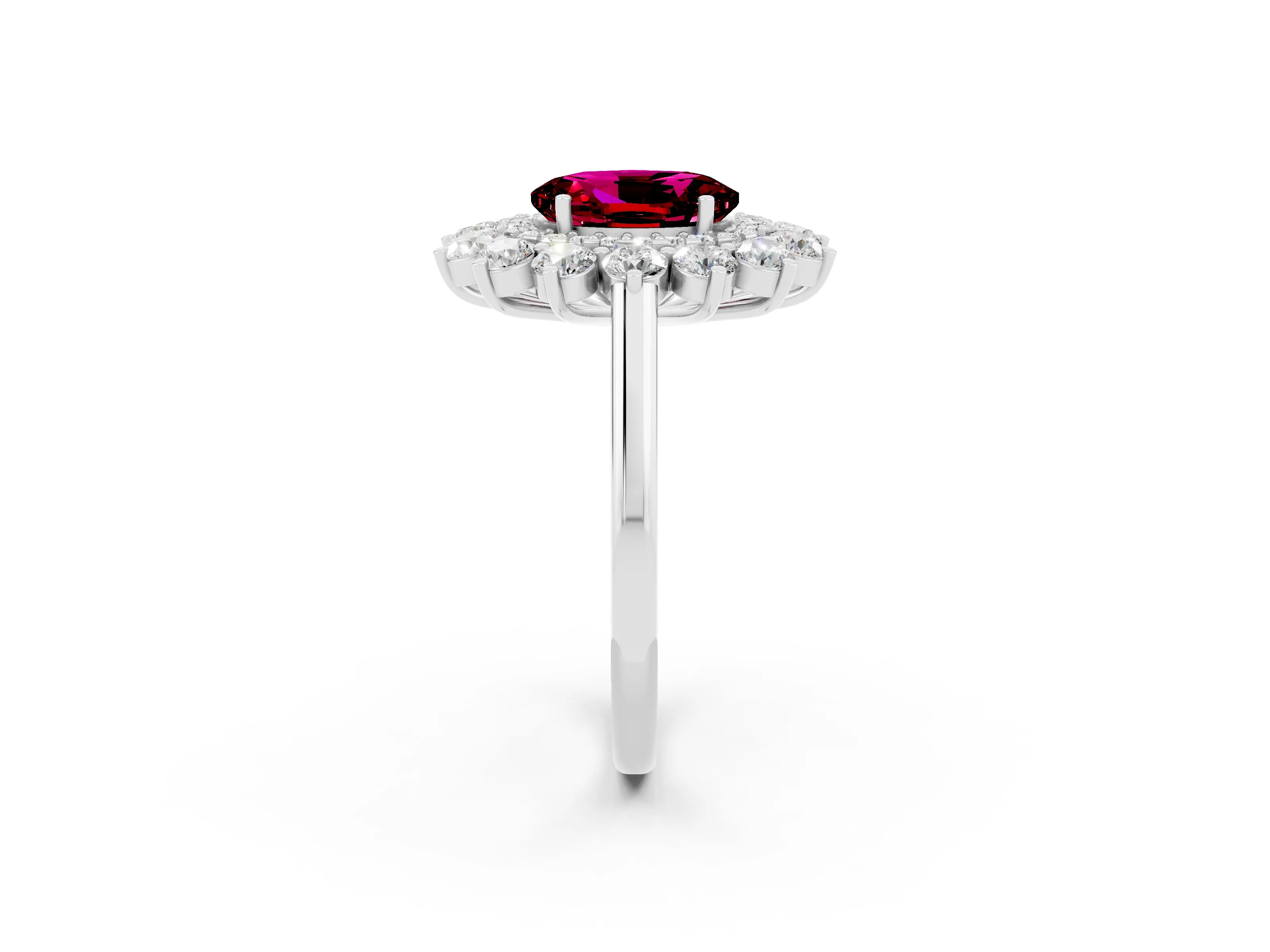 White gold Oval Cut Halo Cluster Diamond Ring with Pave Band and Four-Prong Setting_38