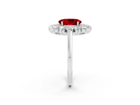 White gold Oval Cut Halo Cluster Diamond Ring with Pave Band and Four-Prong Setting_38