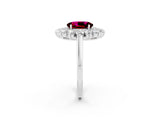 White gold Oval Cut Halo Cluster Diamond Ring with Pave Band and Four-Prong Setting_38