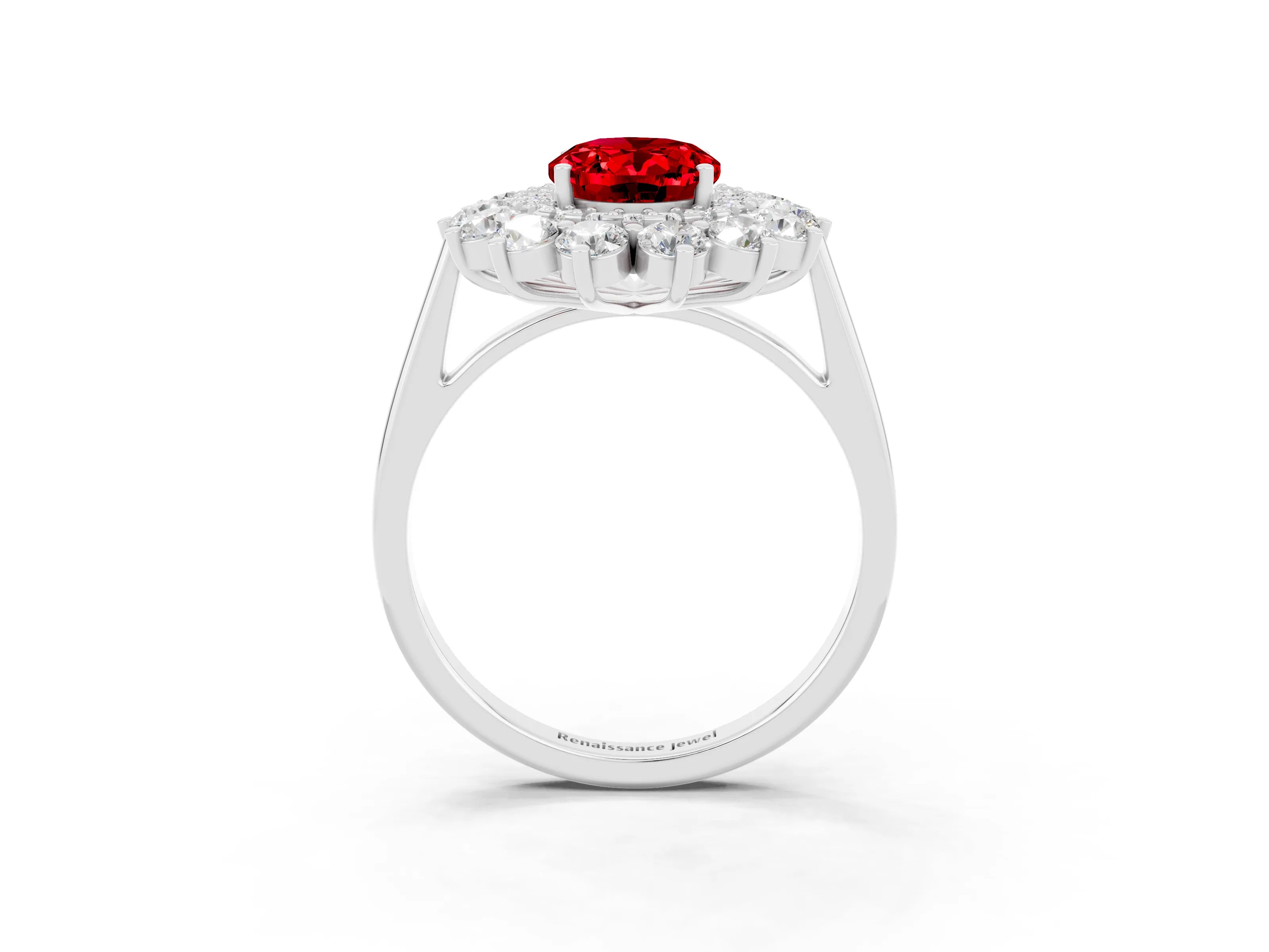 White gold Oval Cut Halo Cluster Diamond Ring with Pave Band and Four-Prong Setting_39