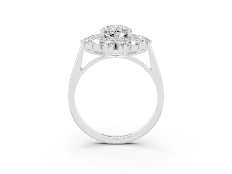 White gold Oval Cut Halo Cluster Diamond Ring with Pave Band and Four-Prong Setting_3