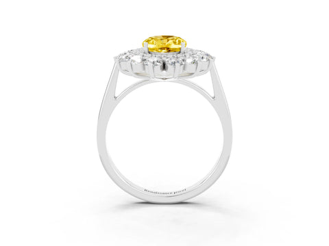 White gold Oval Cut Halo Cluster Diamond Ring with Pave Band and Four-Prong Setting_3
