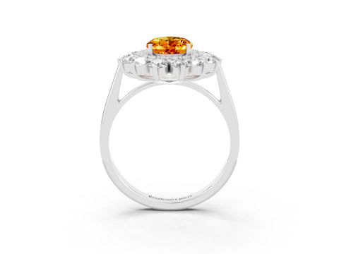 White gold Oval Cut Halo Cluster Diamond Ring with Pave Band and Four-Prong Setting_3