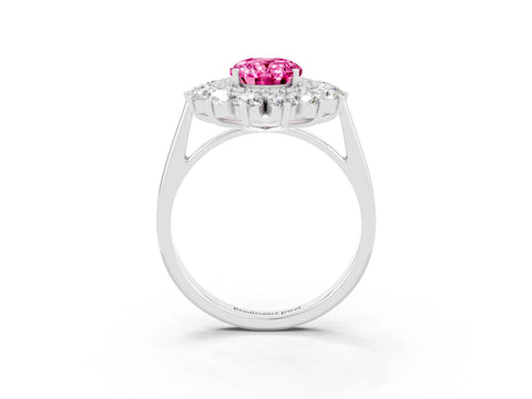 White gold Oval Cut Halo Cluster Diamond Ring with Pave Band and Four-Prong Setting_3