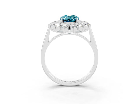 White gold Oval Cut Halo Cluster Diamond Ring with Pave Band and Four-Prong Setting_3