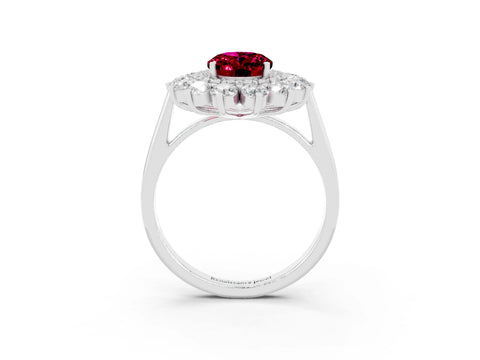 White gold Oval Cut Halo Cluster Diamond Ring with Pave Band and Four-Prong Setting_3