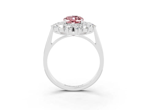 White gold Oval Cut Halo Cluster Diamond Ring with Pave Band and Four-Prong Setting_3
