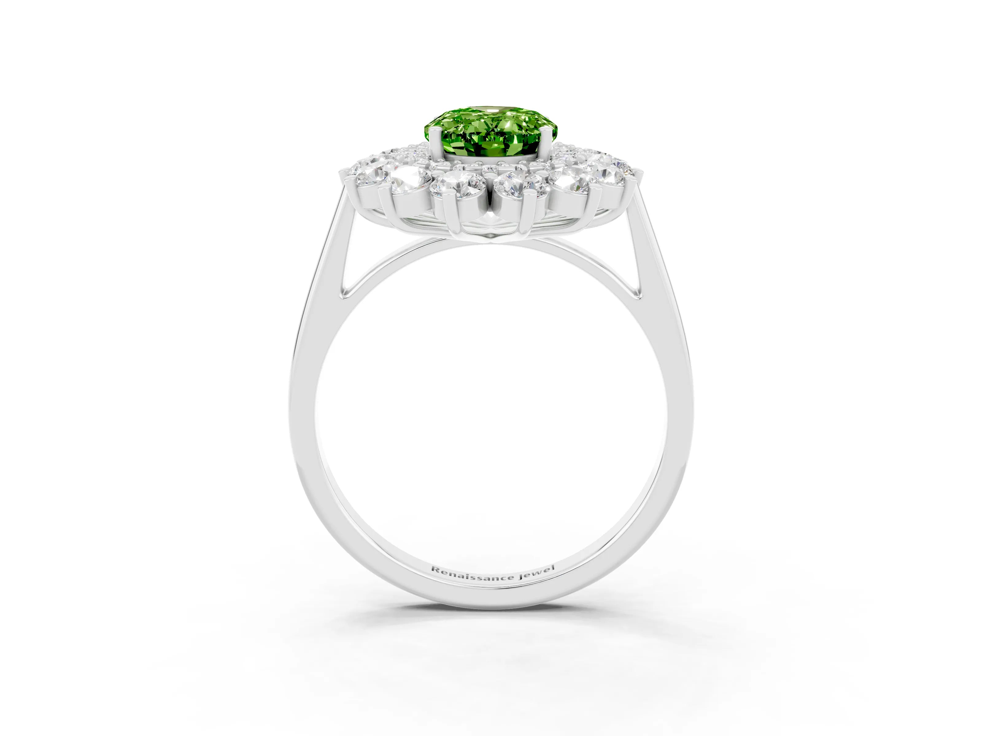 White gold Oval Cut Halo Cluster Diamond Ring with Pave Band and Four-Prong Setting_3