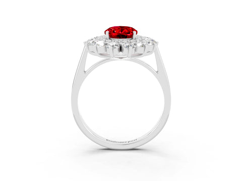 White gold Oval Cut Halo Cluster Diamond Ring with Pave Band and Four-Prong Setting_3